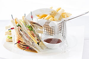 Club Sandwich Cheese, Cucmber, Tomato , Lettuce and french Fries