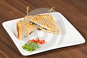 Club sandwich with cheese and olives