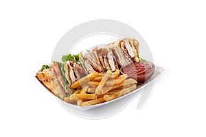 Club sandwich and French fries