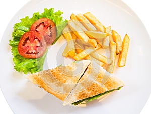 Club sandwich and frenchfries