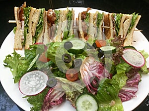 Club Sandwich . fresh green salad . Delicious