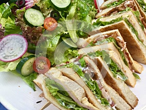 Club Sandwich with fresh salad