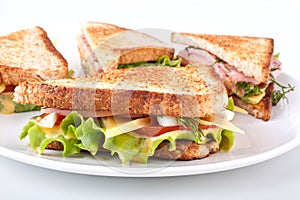 Club sandwich with toasted bread