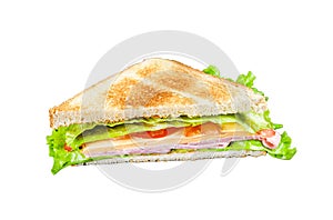 Club sandwiches with pork ham, cheese, tomatoes and lettuce Isolated on white background, Top view.