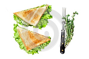 Club sandwiches with pork ham, cheese, tomatoes and lettuce Isolated on white background, Top view.