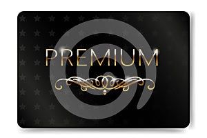 Club vip premium card. Black and gold design. Dark premium template.