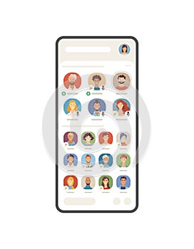 Clubhouse app on smartphone screen flat vector illustration