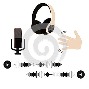 Clubhouse, Microphone, headphones, voice messages vector stock illustration.