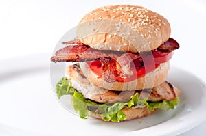 clubhouse sandwich on a burger bun
