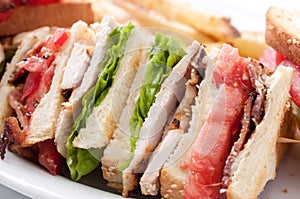 clubhouse sandwich  with french fries
