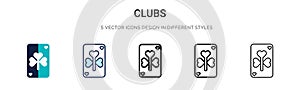 Clubs icon in filled, thin line, outline and stroke style. Vector illustration of two colored and black clubs vector icons designs