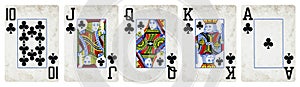 Clubs Suit Vintage Playing Cards isolated on white