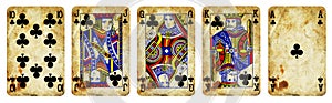 Clubs Suit Vintage Playing Cards - Isolated on White