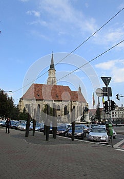 Cluj-Napoca RO, September 23th: Shot Pillars Monument from Union Square of Cluj-Napoca from Transylvania region in Romania