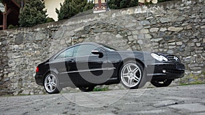 Cluj Napoca/Romania-April 7, 2017: Mercedes Benz W209 Coupe - year 2005, Elegance equipment, Black metallic, 19 inch alloy wheels