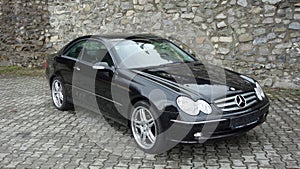 Cluj Napoca/Romania-April 7, 2017: Mercedes Benz W209 Coupe - year 2005, Elegance equipment, Black metallic, 19 inch alloy wheels