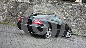 Cluj Napoca/Romania-April 7, 2017: Mercedes Benz W209 Coupe - year 2005, Elegance equipment, Black metallic, 19 inch alloy wheels