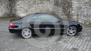 Cluj Napoca/Romania-April 7, 2017: Mercedes Benz W209 Coupe - year 2005, Elegance equipment, Black metallic, 19 inch alloy wheels