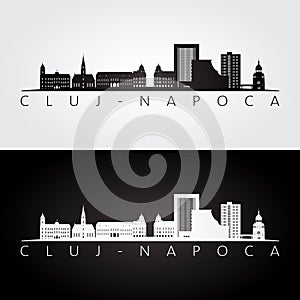 Cluj-Napoca, Romania skyline and landmarks silhouette