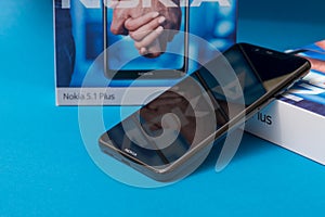 Cluj, Romania - May 13, 2019: Nokia smartphone made by Nokia Corporation, a Finnish multinational telecommunications, information