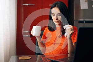 Clumsy Woman Drinking Coffee Staining Her Shirt