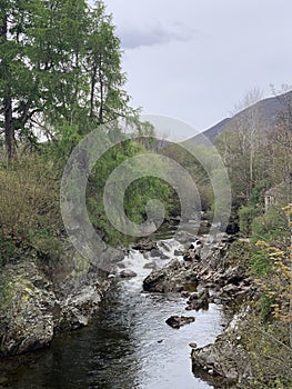 Clunie River in the Scottish village of Braemar flows to the River Dee on its way to the sea at Aberdeen