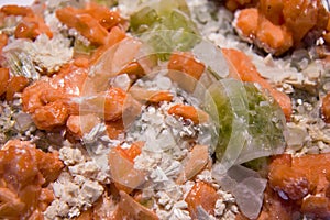 A cluster of Apophyllite and Stilbite Zeolite crystals photo