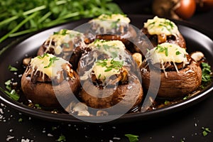 cluster of barbecue cooked mushrooms stuffed with havarti cheese