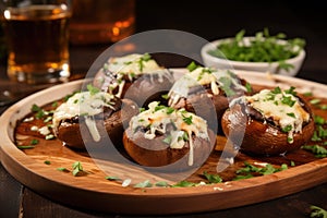 cluster of barbecue cooked mushrooms stuffed with havarti cheese