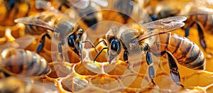 Bees gathering in a beehive