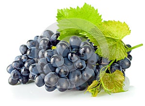 Cluster blue grapes with green leaf