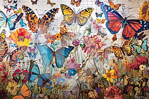 Cluster of Butterflies on a Wall