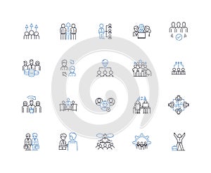 Cluster clump line icons collection. Bunch, Conglomeration, Knot, Grouping, Agglomeration, Array, Assemblage vector and