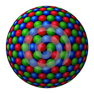 Cluster of colored spheres forming a larger one