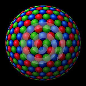 Cluster of colored spheres forming a larger one