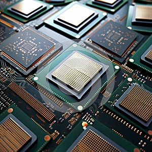 Cluster of CPUs, central processor units, isolated on neutral background