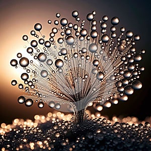 A cluster of droplets of water forming a delicate pattern, phot