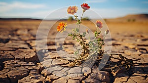 A cluster of drought-resilient flora stands amidst a parched landscape, their tenacity a symbol of life's adaptability