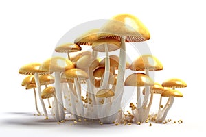 Cluster of Enoki mushrooms on a white background.