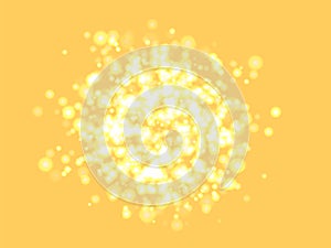 A cluster of glowing lights of different sizes. Blurred lights. The city lights at night. On yellow background. Vector