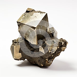 Cluster Of Gold Ore In Secessionist Style With Pyrite Stone On White Background