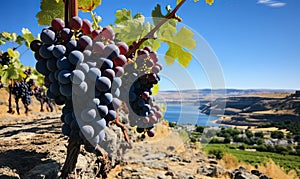 Cluster of Grapes Hanging on Vine