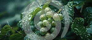 Cluster of Green Grapes Hanging From Tree