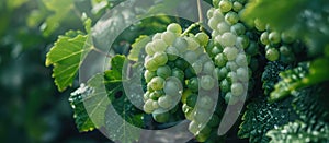 Cluster of Green Grapes Hanging From Tree