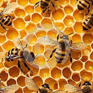 A cluster of honeybees gathers on a yellow honeycomb within the beehive