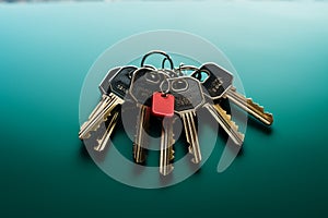 A cluster of keys carefully balanced, crafting a keychain skyscraper