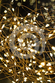 Cluster of micro LED string lights. Shallow depth of field, out of focus blurred