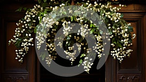 A cluster of mistletoe hanging from a doorway,