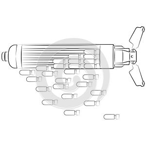 cluster munition, cluster bomb, submunition bomb a form of air dropped or ground-launched explosive weapon contour lines drawn