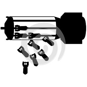 cluster munition, cluster bomb, submunition bomb a form of air dropped or ground-launched explosive weapon silhouette